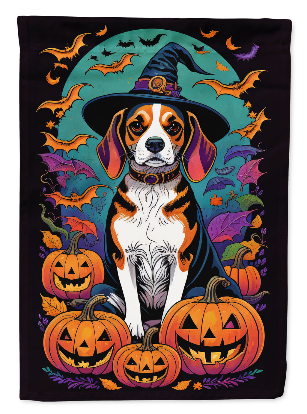 Beagle Witchy Halloween House Flag 28x40 Porch Sleeve Pole Decorative Outside Yard Banner Artwork Wall Hanging, Polyester