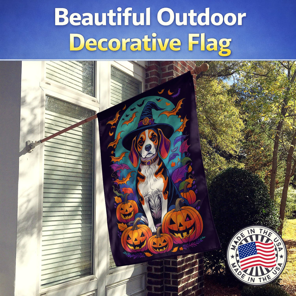 Beagle Witchy Halloween House Flag 28x40 Porch Sleeve Pole Decorative Outside Yard Banner Artwork Wall Hanging, Polyester