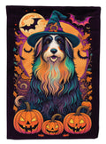 Bearded Collie Witchy Halloween House Flag 28x40 Porch Sleeve Pole Decorative Outside Yard Banner Artwork Wall Hanging, Polyester
