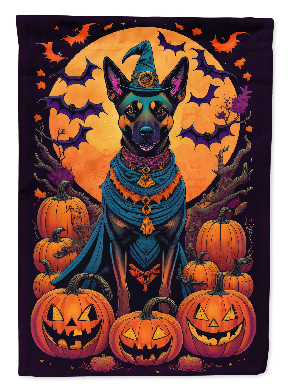 Belgian Malinois Witchy Halloween House Flag 28x40 Porch Sleeve Pole Decorative Outside Yard Banner Artwork Wall Hanging, Polyester