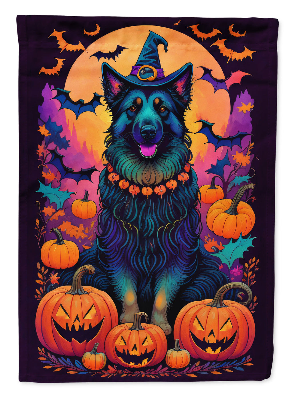 Belgian Sheepdog Witchy Halloween House Flag 28x40 Porch Sleeve Pole Decorative Outside Yard Banner Artwork Wall Hanging, Polyester
