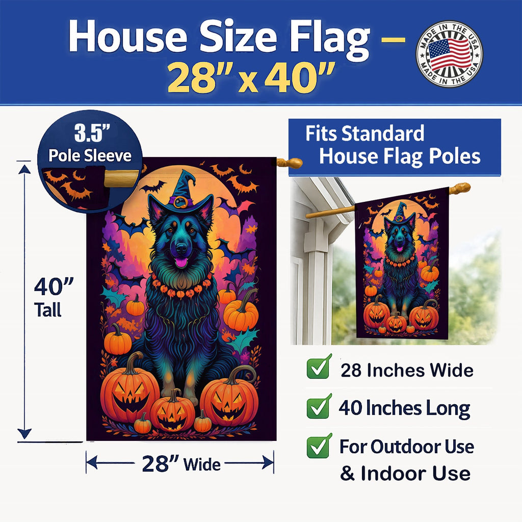 Belgian Sheepdog Witchy Halloween House Flag 28x40 Porch Sleeve Pole Decorative Outside Yard Banner Artwork Wall Hanging, Polyester