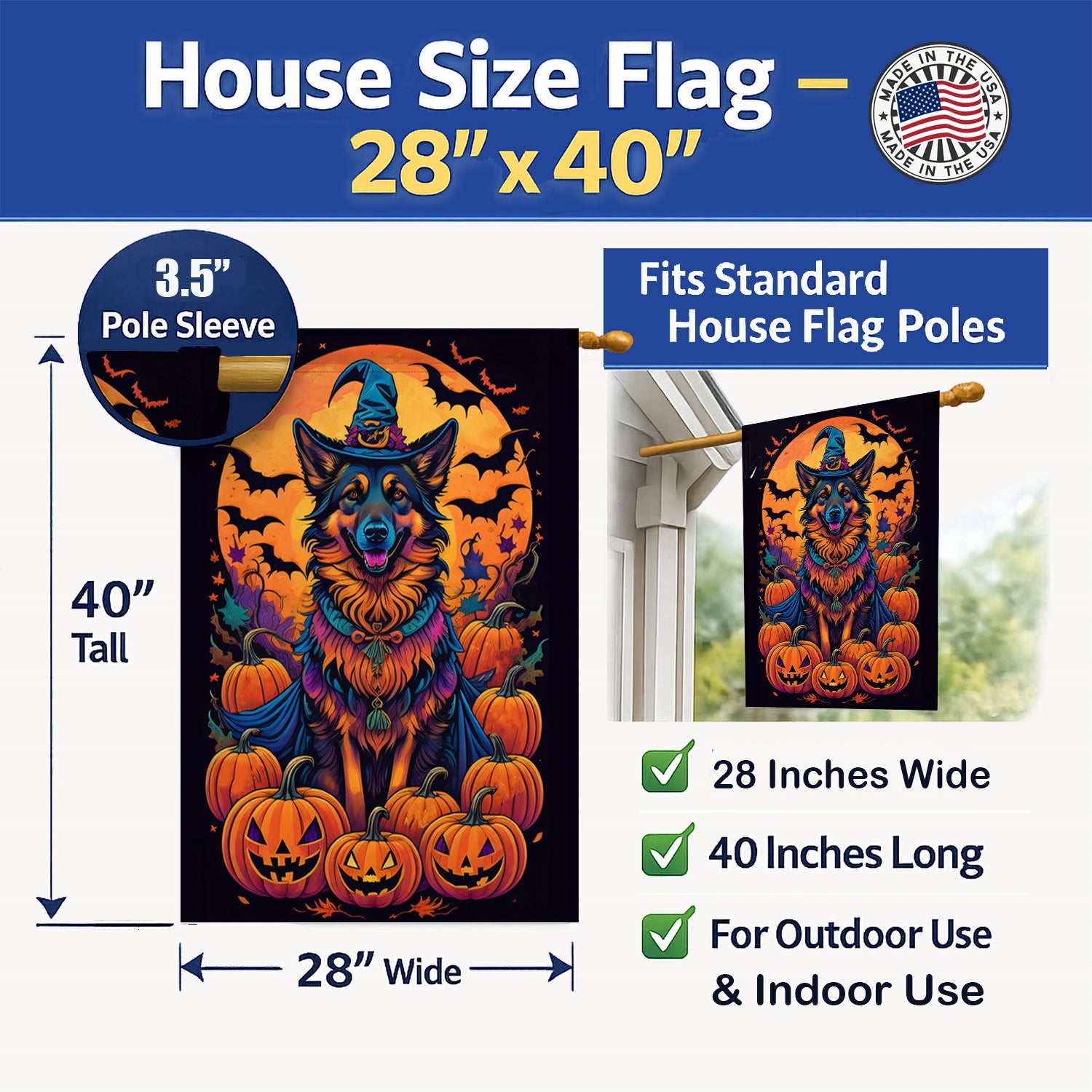 Belgian Tervuren Witchy Halloween House Flag 28x40 Porch Sleeve Pole Decorative Outside Yard Banner Artwork Wall Hanging, Polyester
