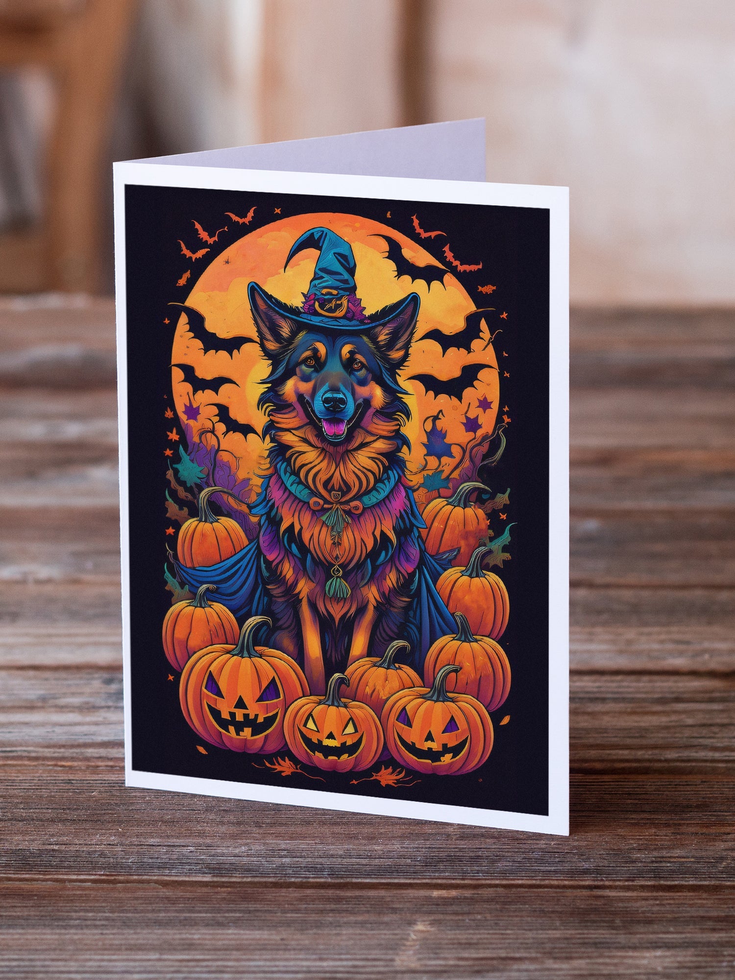 Belgian Tervuren Witchy Halloween Greeting Cards Pack of 8 Blank Cards with Envelopes Whimsical A7 Size 5x7