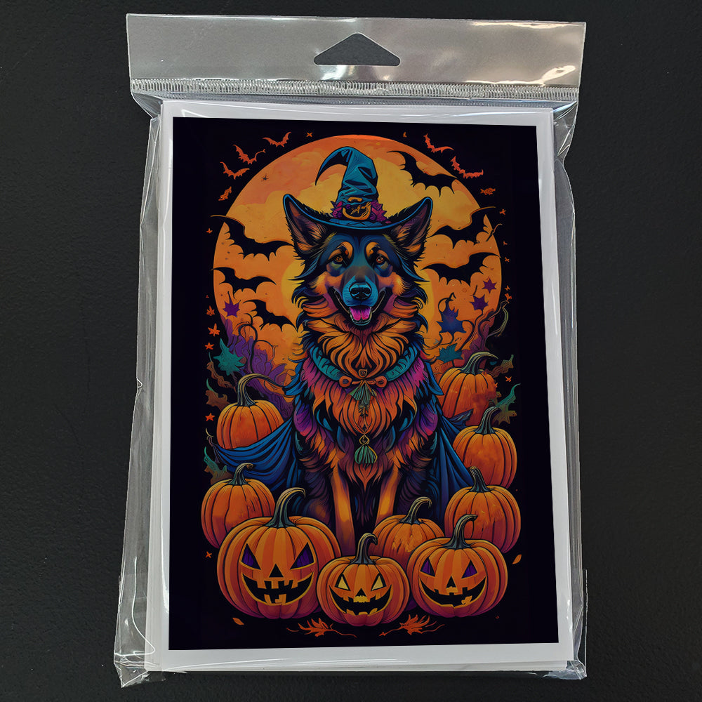 Belgian Tervuren Witchy Halloween Greeting Cards Pack of 8 Blank Cards with Envelopes Whimsical A7 Size 5x7