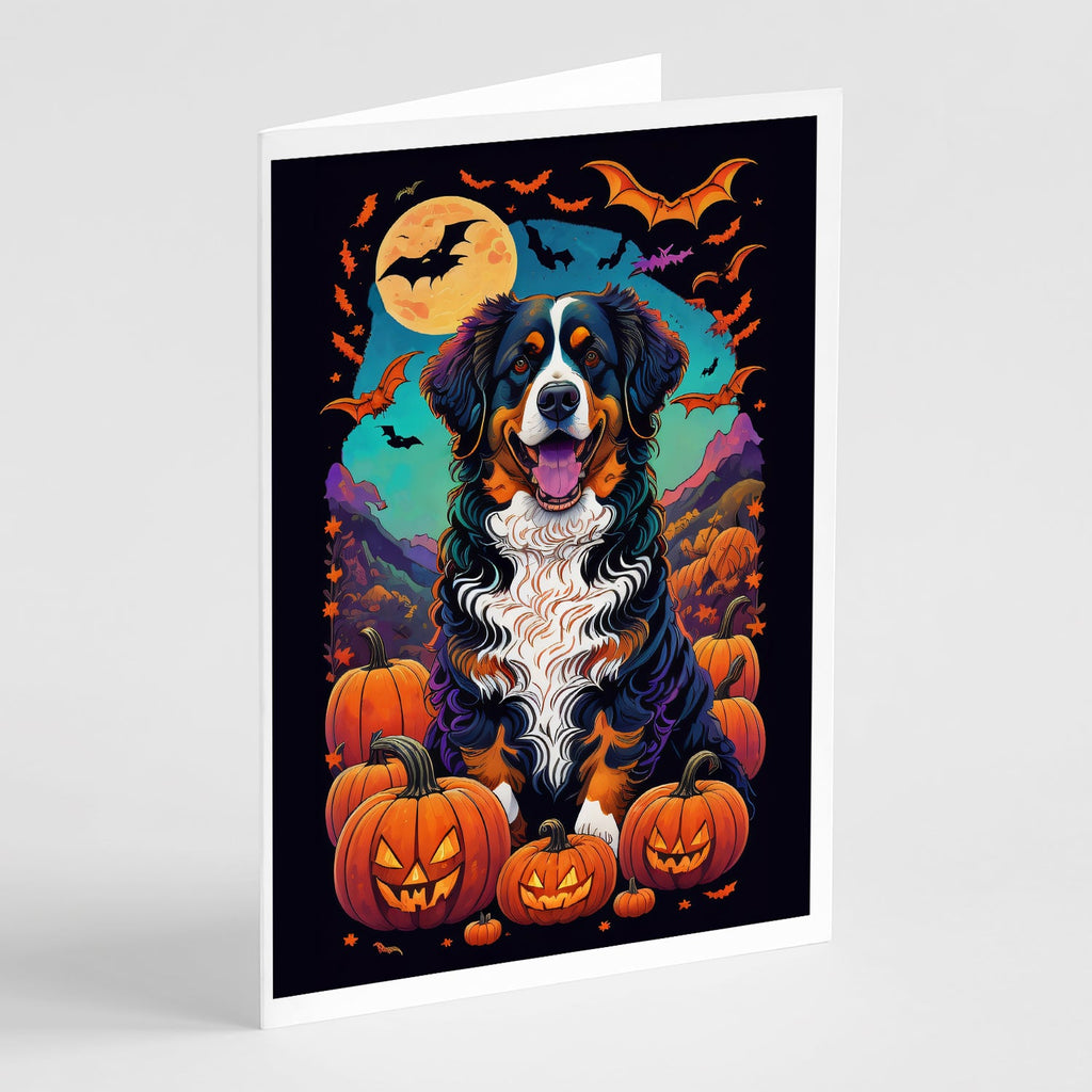 Bernese Mountain Dog Witchy Halloween Greeting Cards Pack of 8 Blank Cards with Envelopes Whimsical A7 Size 5x7