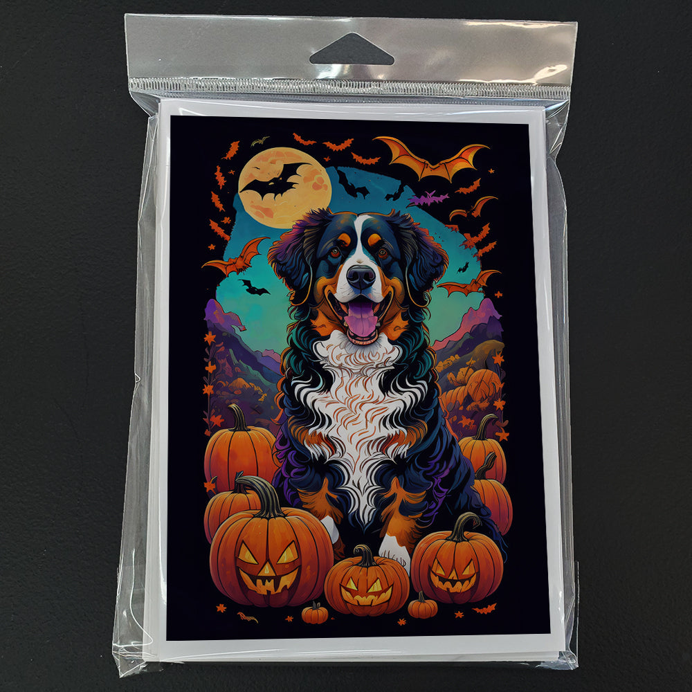 Bernese Mountain Dog Witchy Halloween Greeting Cards Pack of 8 Blank Cards with Envelopes Whimsical A7 Size 5x7