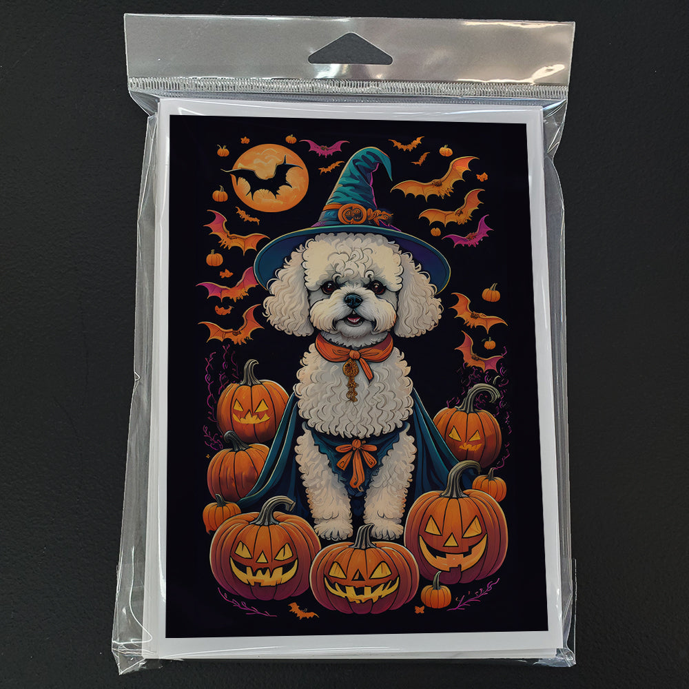 Bichon Frise Witchy Halloween Greeting Cards Pack of 8 Blank Cards with Envelopes Whimsical A7 Size 5x7