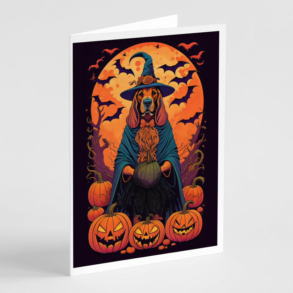 Bloodhound Witchy Halloween Greeting Cards Pack of 8 Blank Cards with Envelopes Whimsical A7 Size 5x7