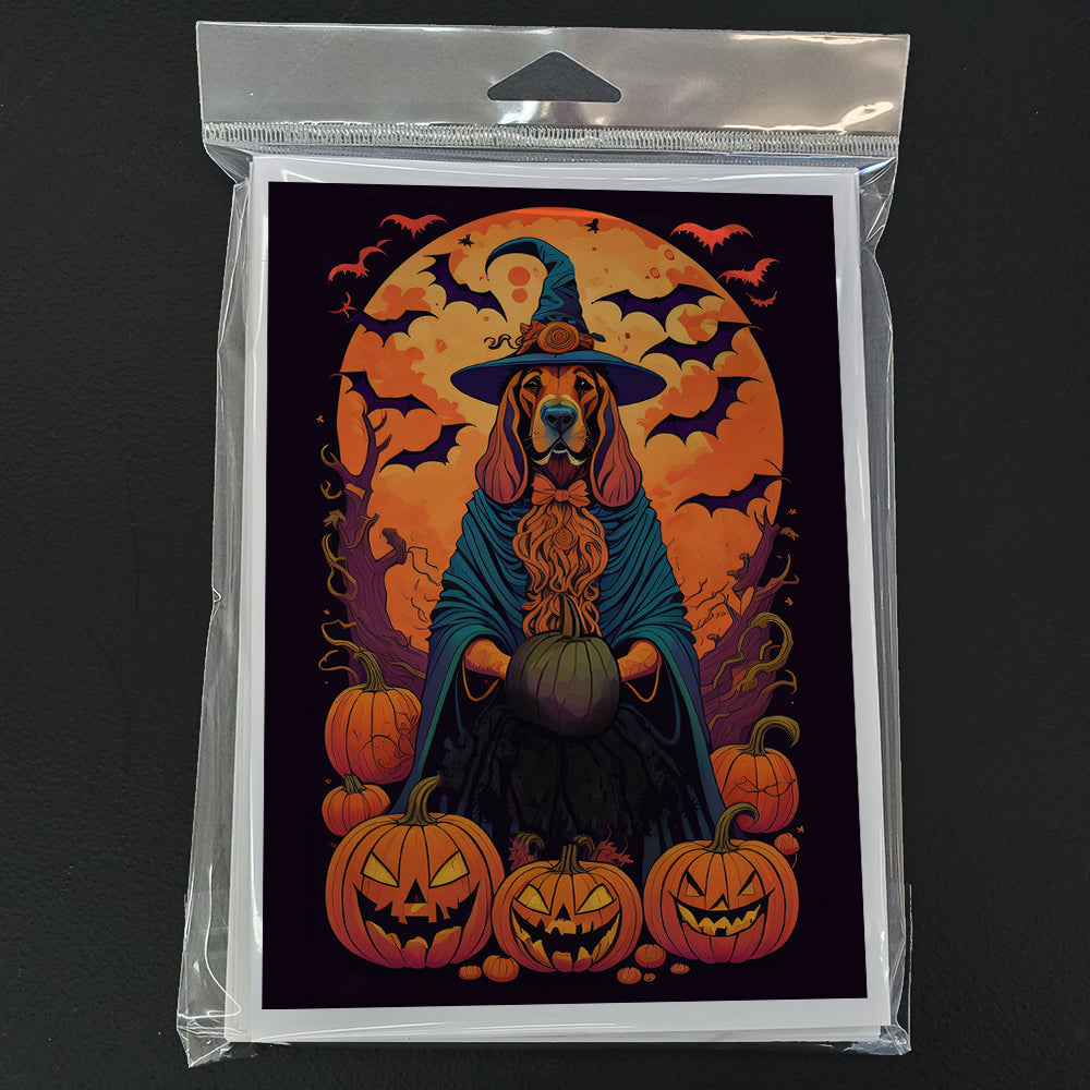 Bloodhound Witchy Halloween Greeting Cards Pack of 8 Blank Cards with Envelopes Whimsical A7 Size 5x7