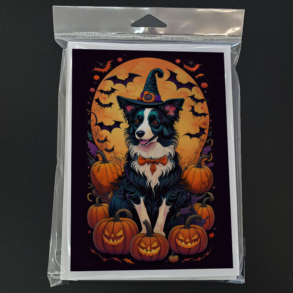 Border Collie Witchy Halloween Greeting Cards Pack of 8 Blank Cards with Envelopes Whimsical A7 Size 5x7