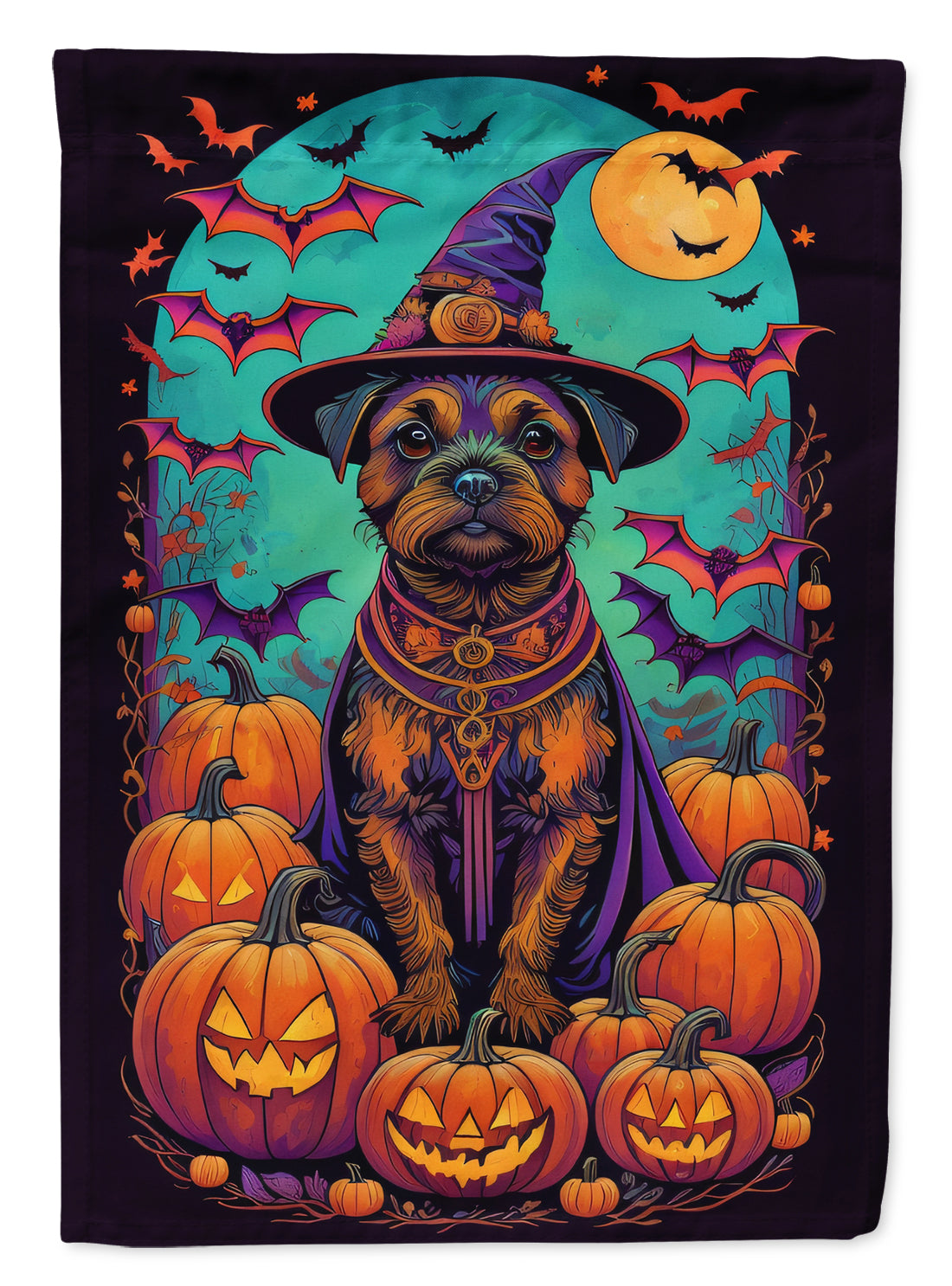 Border Terrier Witchy Halloween House Flag 28x40 Porch Sleeve Pole Decorative Outside Yard Banner Artwork Wall Hanging, Polyester