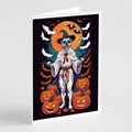 White Boxer Witchy Halloween Greeting Cards Pack of 8 Blank Cards with Envelopes Whimsical A7 Size 5x7