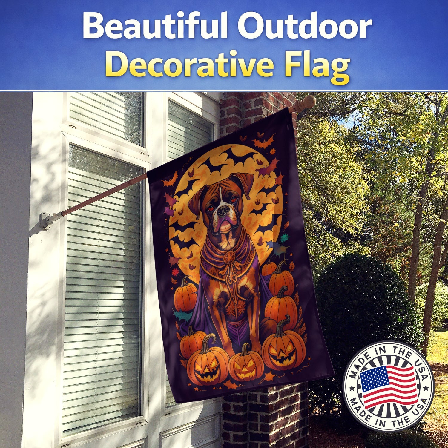 Boxer Witchy Halloween House Flag 28x40 Porch Sleeve Pole Decorative Outside Yard Banner Artwork Wall Hanging, Polyester