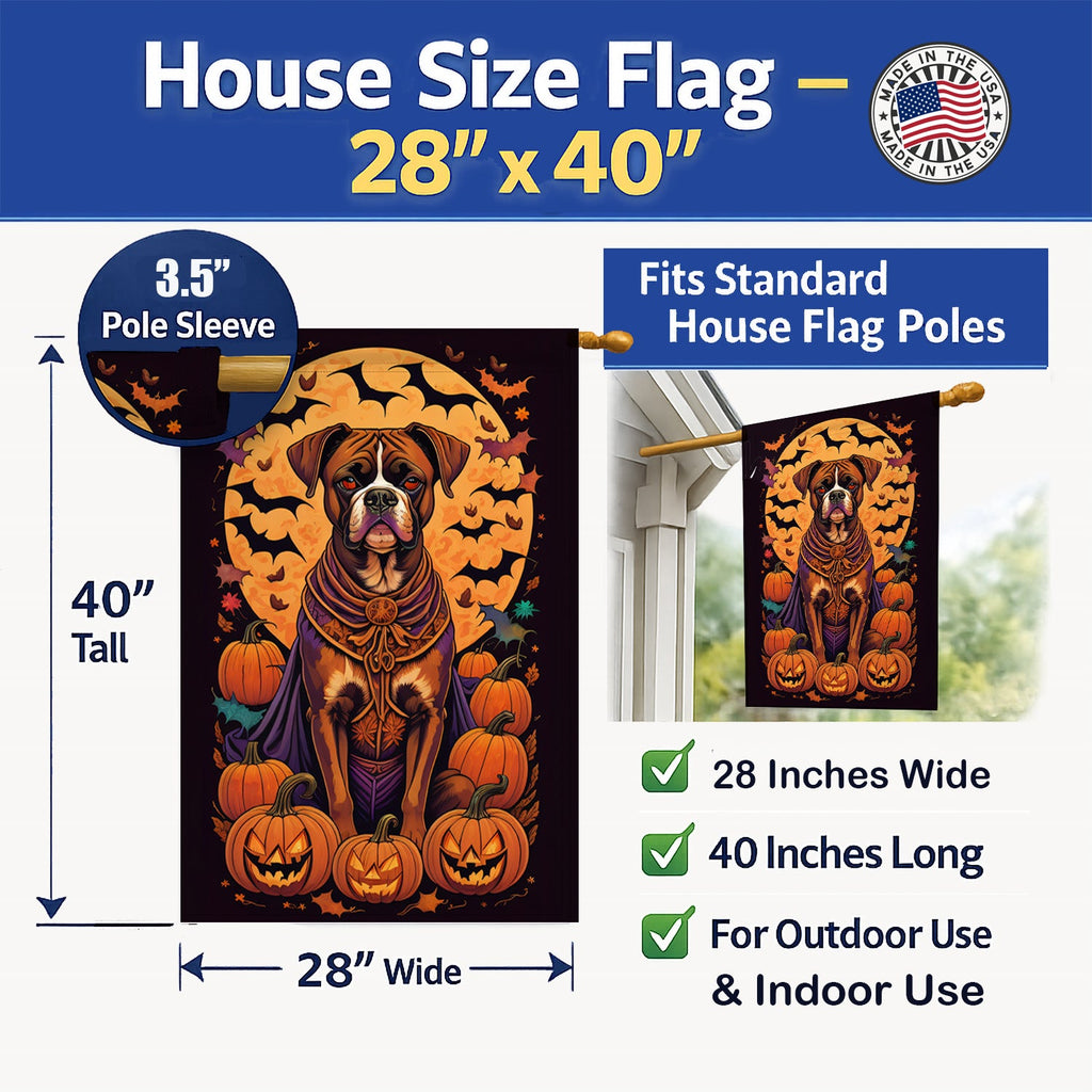 Boxer Witchy Halloween House Flag 28x40 Porch Sleeve Pole Decorative Outside Yard Banner Artwork Wall Hanging, Polyester