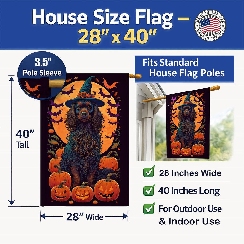 Boykin Spaniel Witchy Halloween House Flag 28x40 Porch Sleeve Pole Decorative Outside Yard Banner Artwork Wall Hanging, Polyester