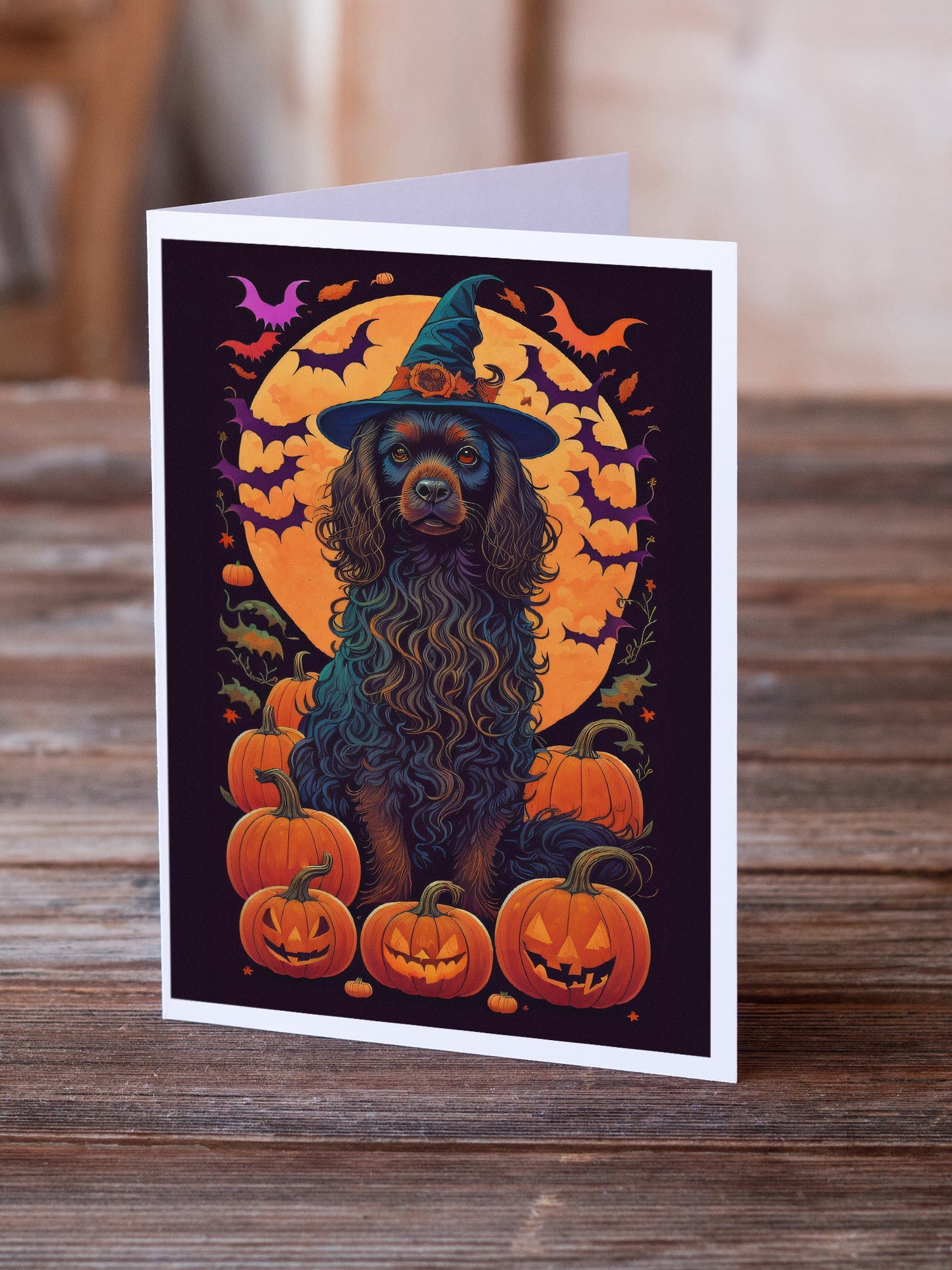Boykin Spaniel Witchy Halloween Greeting Cards Pack of 8 Blank Cards with Envelopes Whimsical A7 Size 5x7