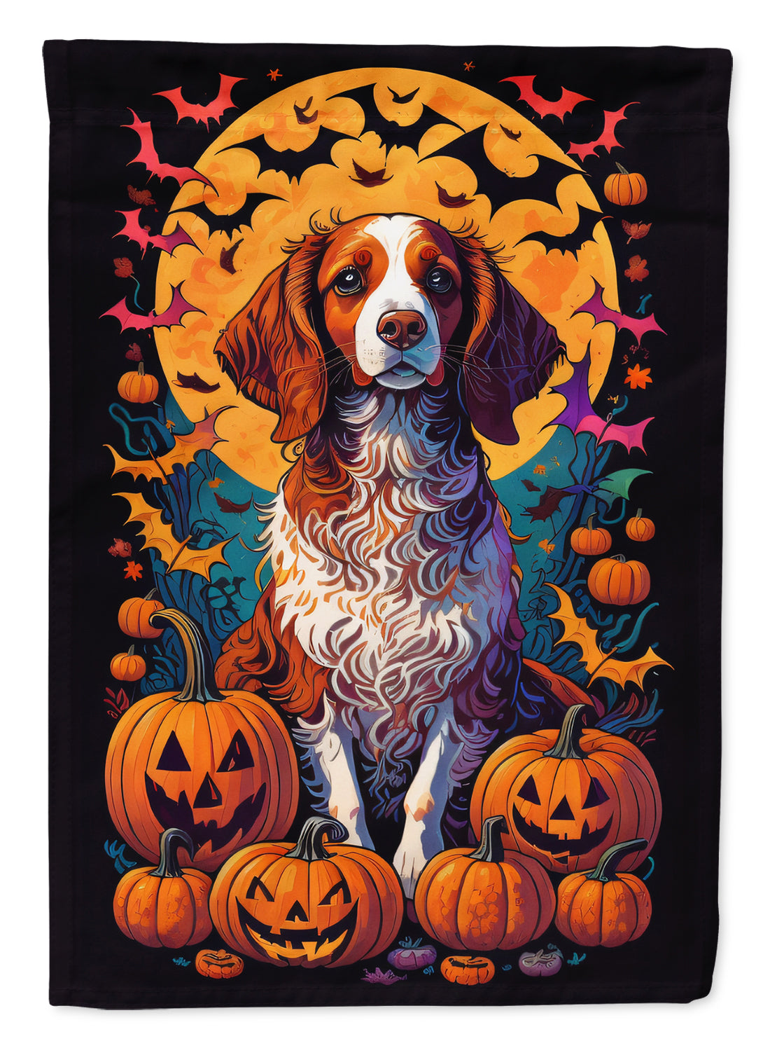 Brittany Spaniel Witchy Halloween House Flag 28x40 Porch Sleeve Pole Decorative Outside Yard Banner Artwork Wall Hanging, Polyester