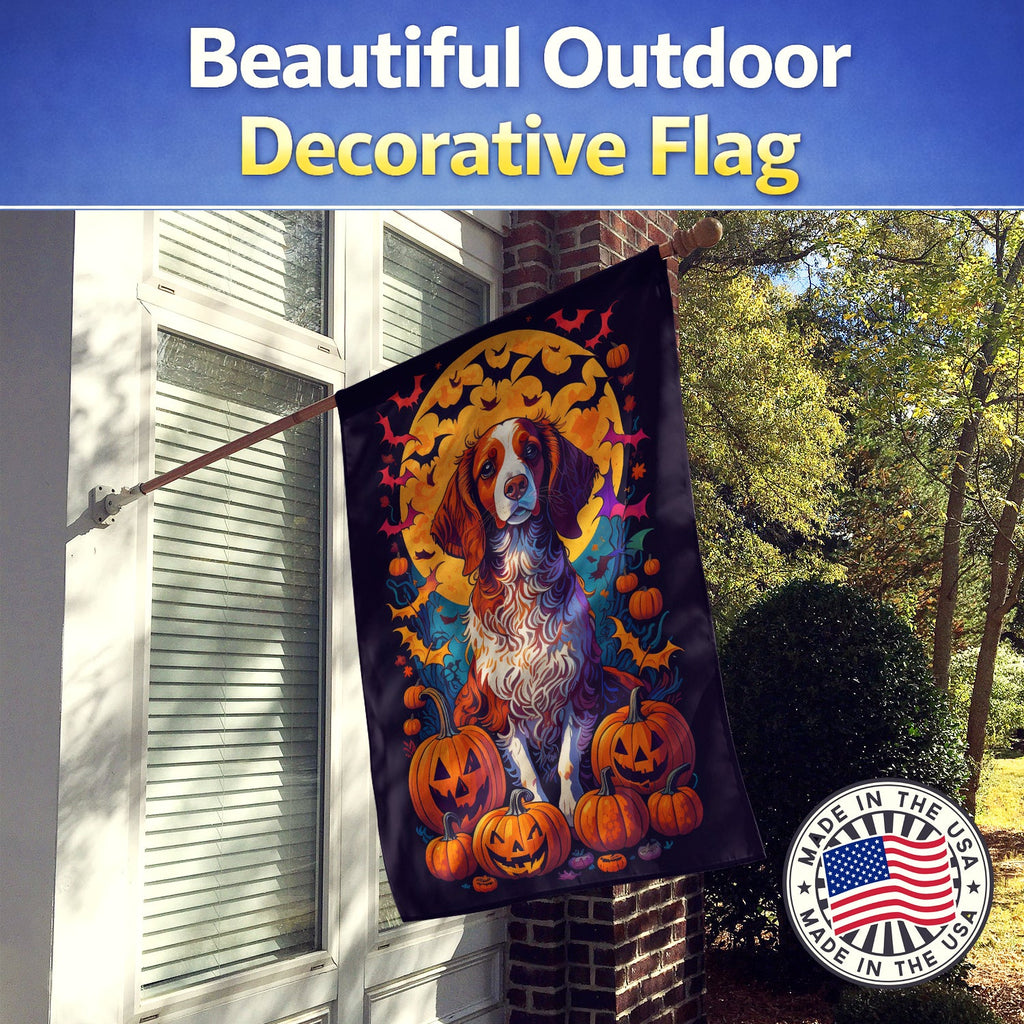 Brittany Spaniel Witchy Halloween House Flag 28x40 Porch Sleeve Pole Decorative Outside Yard Banner Artwork Wall Hanging, Polyester