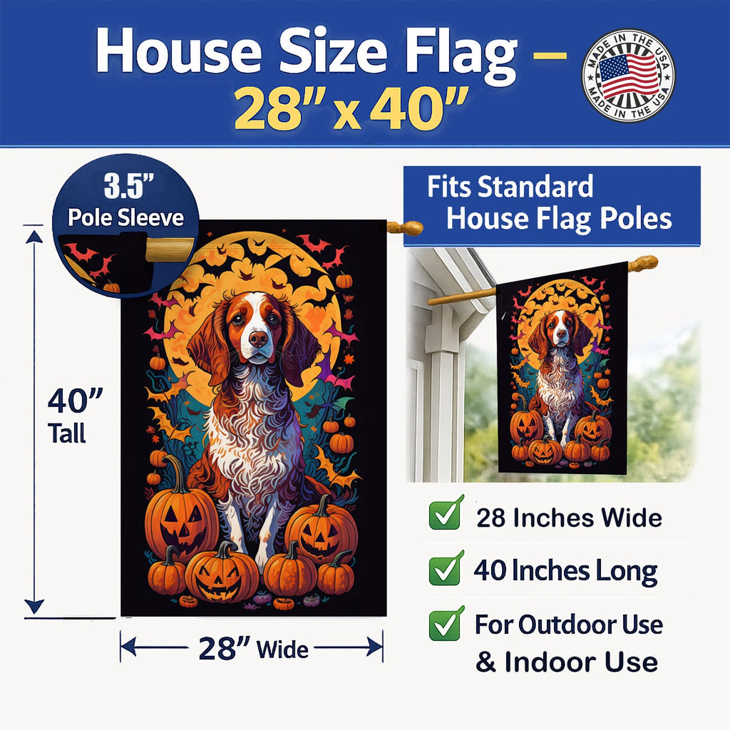 Brittany Spaniel Witchy Halloween House Flag 28x40 Porch Sleeve Pole Decorative Outside Yard Banner Artwork Wall Hanging, Polyester