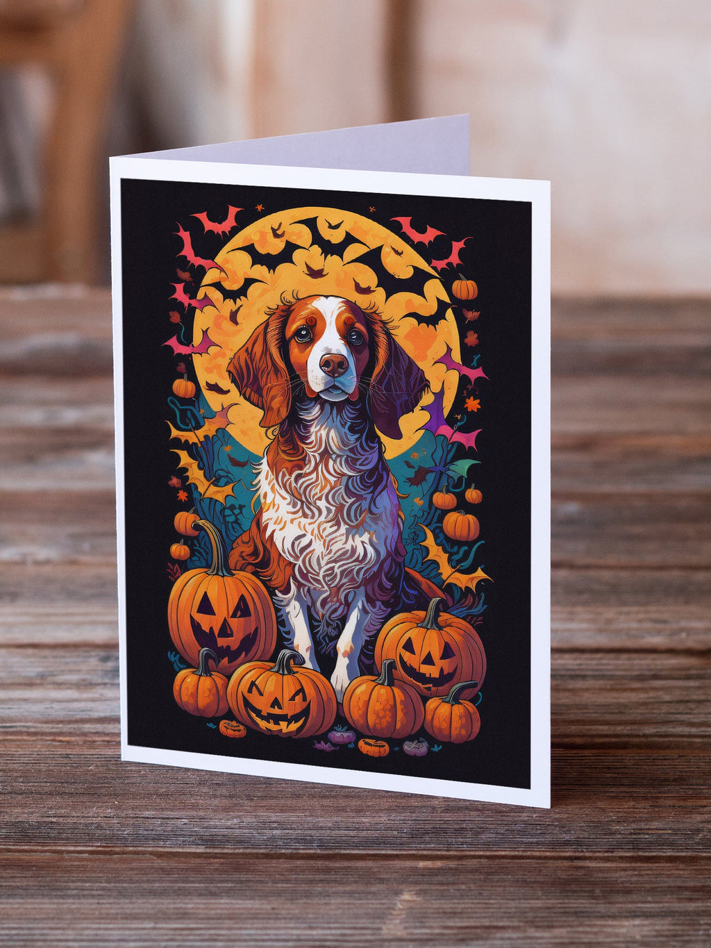 Brittany Spaniel Witchy Halloween Greeting Cards Pack of 8 Blank Cards with Envelopes Whimsical A7 Size 5x7