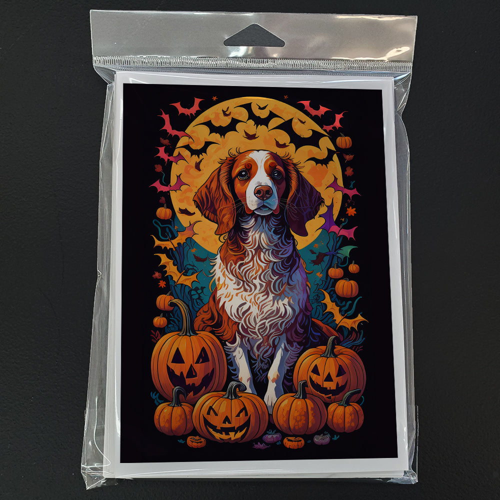 Brittany Spaniel Witchy Halloween Greeting Cards Pack of 8 Blank Cards with Envelopes Whimsical A7 Size 5x7