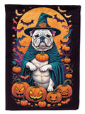 White English Bulldog Witchy Halloween House Flag 28x40 Porch Sleeve Pole Decorative Outside Yard Banner Artwork Wall Hanging, Polyester