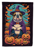 English Bulldog Witchy Halloween House Flag 28x40 Porch Sleeve Pole Decorative Outside Yard Banner Artwork Wall Hanging, Polyester
