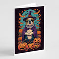 English Bulldog Witchy Halloween Greeting Cards Pack of 8 Blank Cards with Envelopes Whimsical A7 Size 5x7