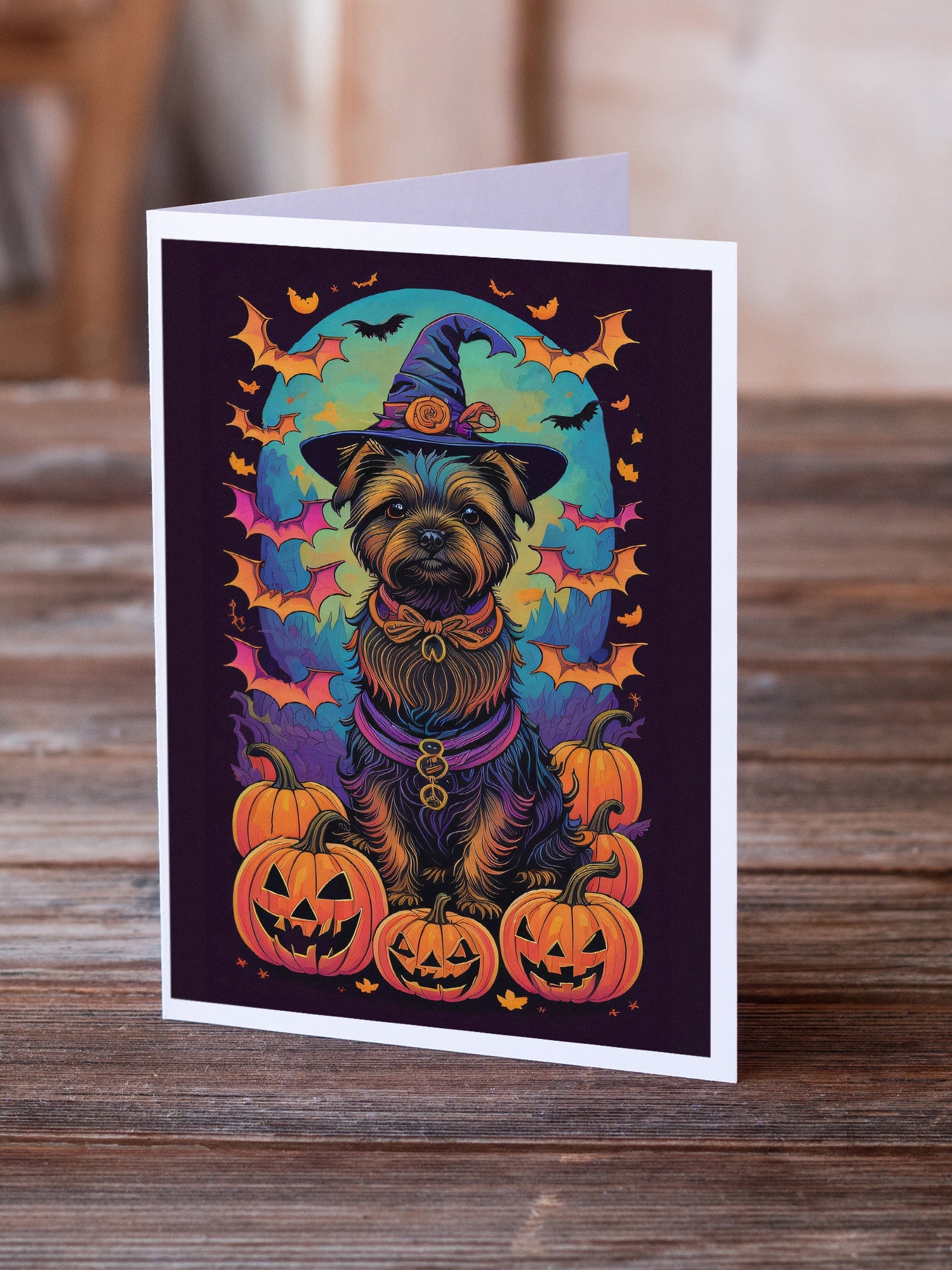Cairn Terrier Witchy Halloween Greeting Cards Pack of 8 Blank Cards with Envelopes Whimsical A7 Size 5x7