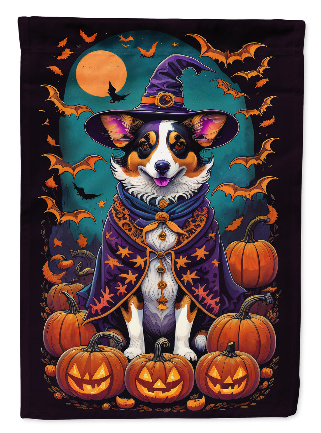 Corgi Witchy Halloween House Flag 28x40 Porch Sleeve Pole Decorative Outside Yard Banner Artwork Wall Hanging, Polyester