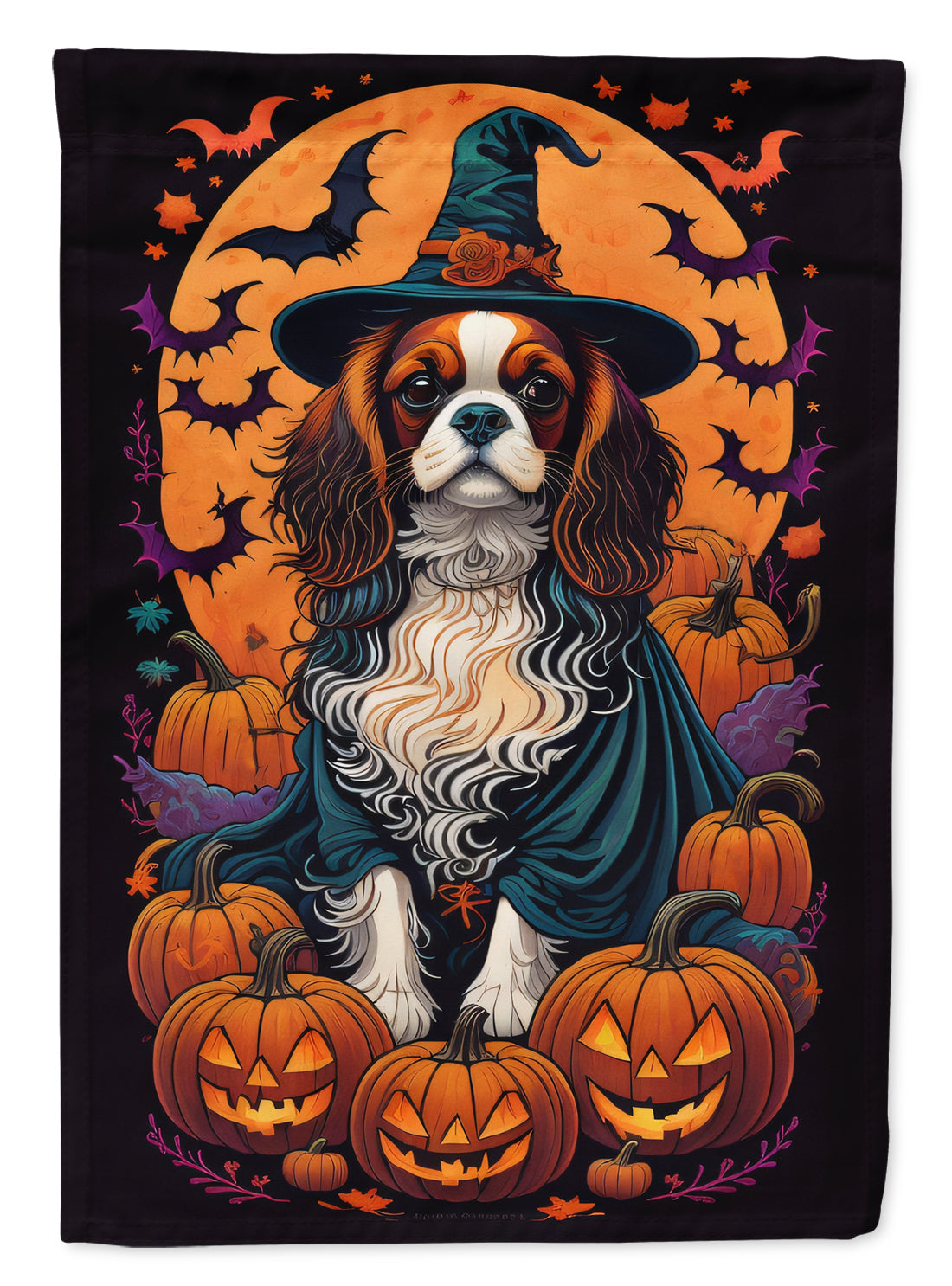 Cavalier Spaniel Witchy Halloween House Flag 28x40 Porch Sleeve Pole Decorative Outside Yard Banner Artwork Wall Hanging, Polyester