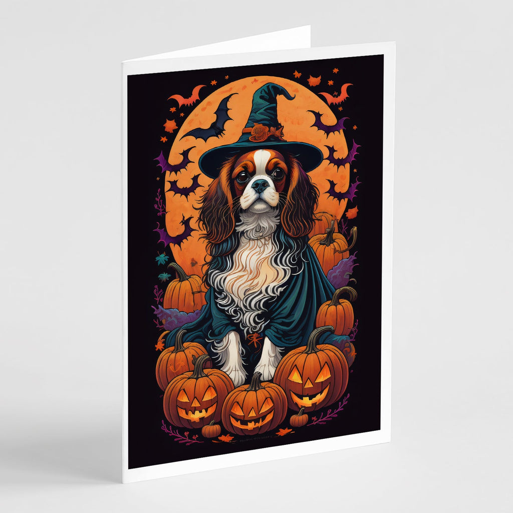 Cavalier Spaniel Witchy Halloween Greeting Cards Pack of 8 Blank Cards with Envelopes Whimsical A7 Size 5x7