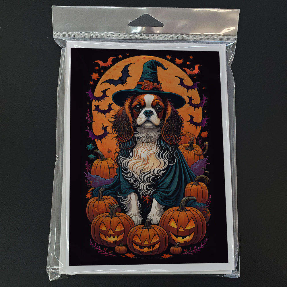 Cavalier Spaniel Witchy Halloween Greeting Cards Pack of 8 Blank Cards with Envelopes Whimsical A7 Size 5x7