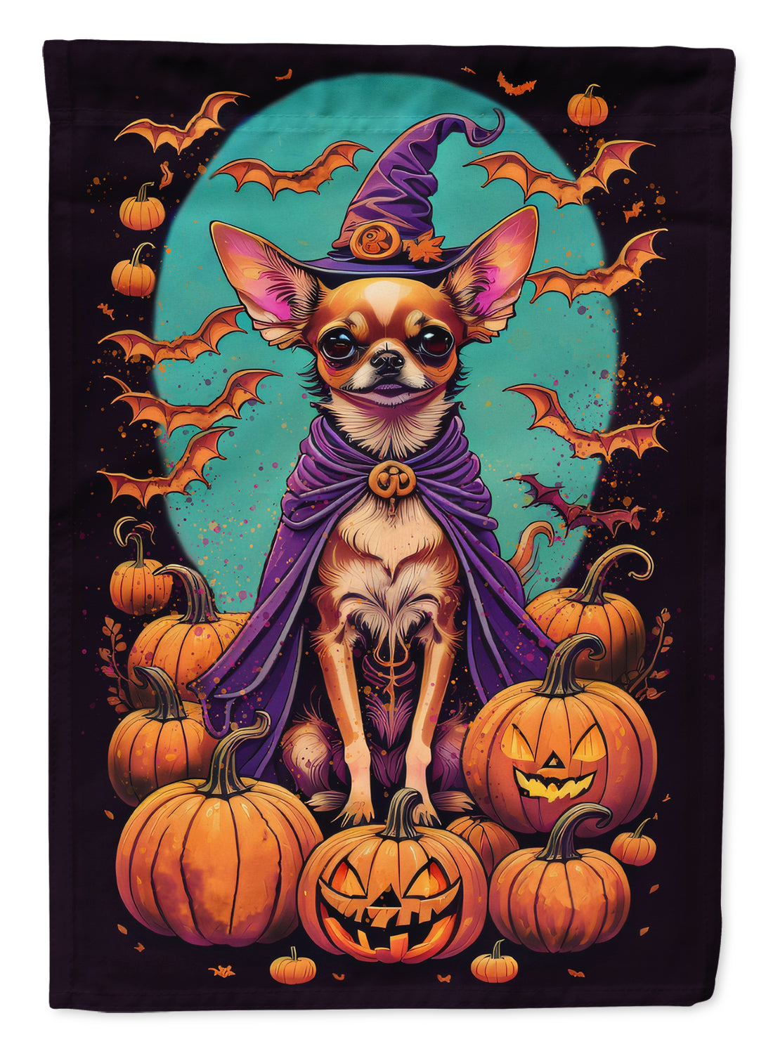 Chihuahua Witchy Halloween House Flag 28x40 Porch Sleeve Pole Decorative Outside Yard Banner Artwork Wall Hanging, Polyester