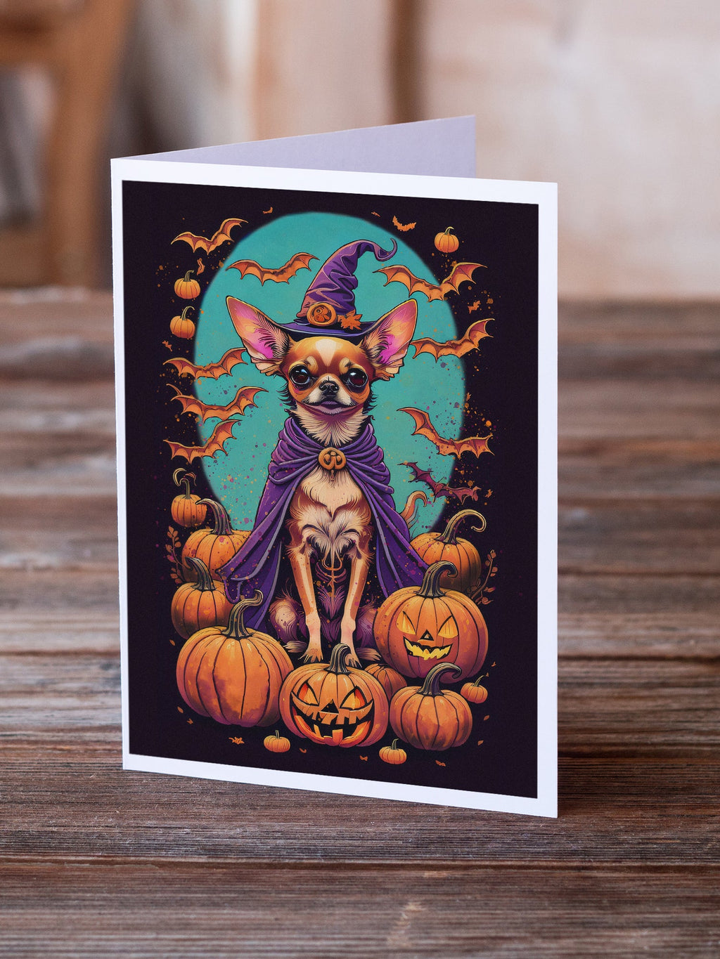 Chihuahua Witchy Halloween Greeting Cards Pack of 8 Blank Cards with Envelopes Whimsical A7 Size 5x7
