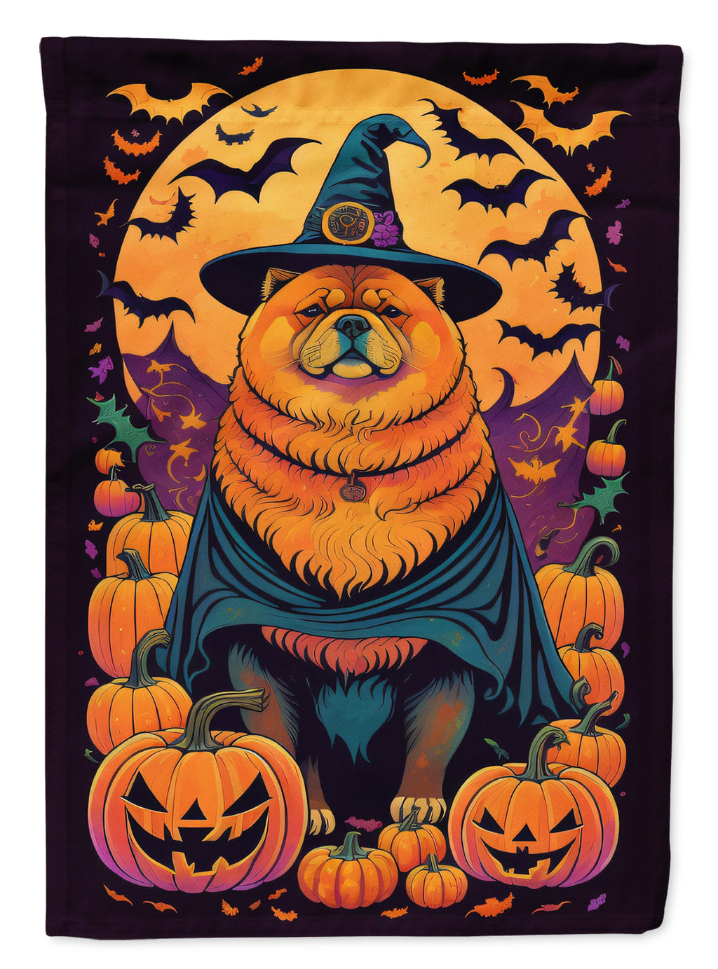 Chow Chow Witchy Halloween House Flag 28x40 Porch Sleeve Pole Decorative Outside Yard Banner Artwork Wall Hanging, Polyester