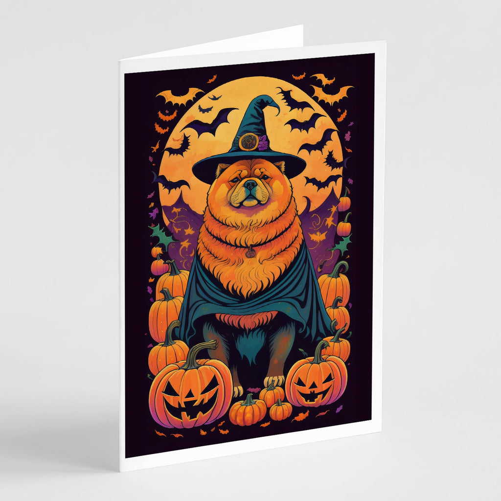 Chow Chow Witchy Halloween Greeting Cards Pack of 8 Blank Cards with Envelopes Whimsical A7 Size 5x7