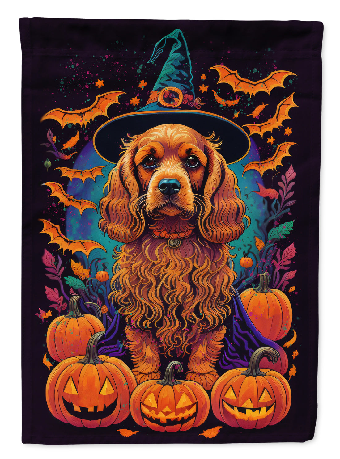 Cocker Spaniel Witchy Halloween House Flag 28x40 Porch Sleeve Pole Decorative Outside Yard Banner Artwork Wall Hanging, Polyester