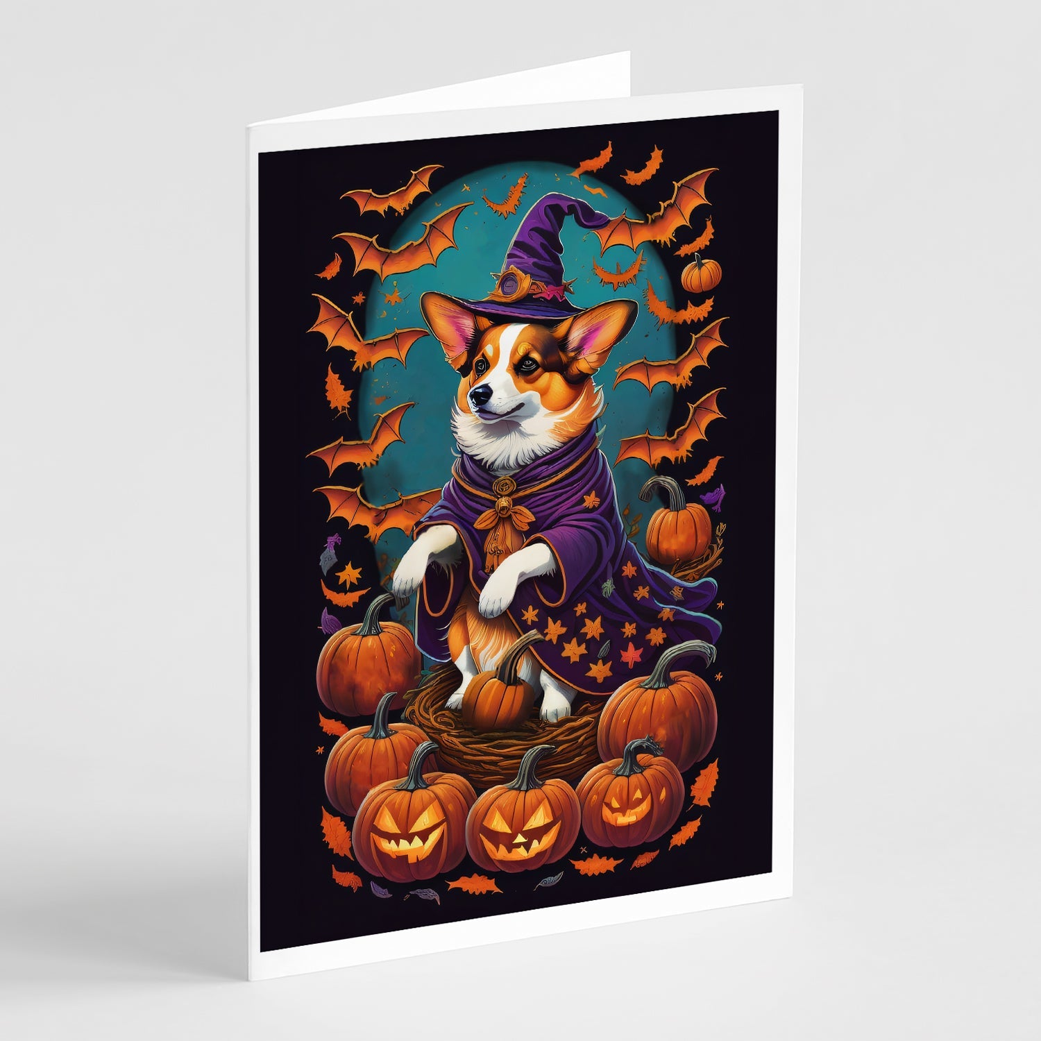 Corgi Witchy Halloween Greeting Cards Pack of 8 Blank Cards with Envelopes Whimsical A7 Size 5x7