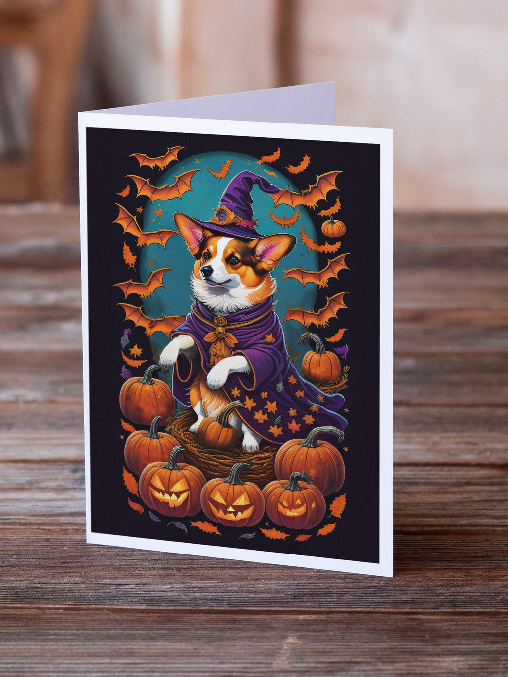 Corgi Witchy Halloween Greeting Cards Pack of 8 Blank Cards with Envelopes Whimsical A7 Size 5x7