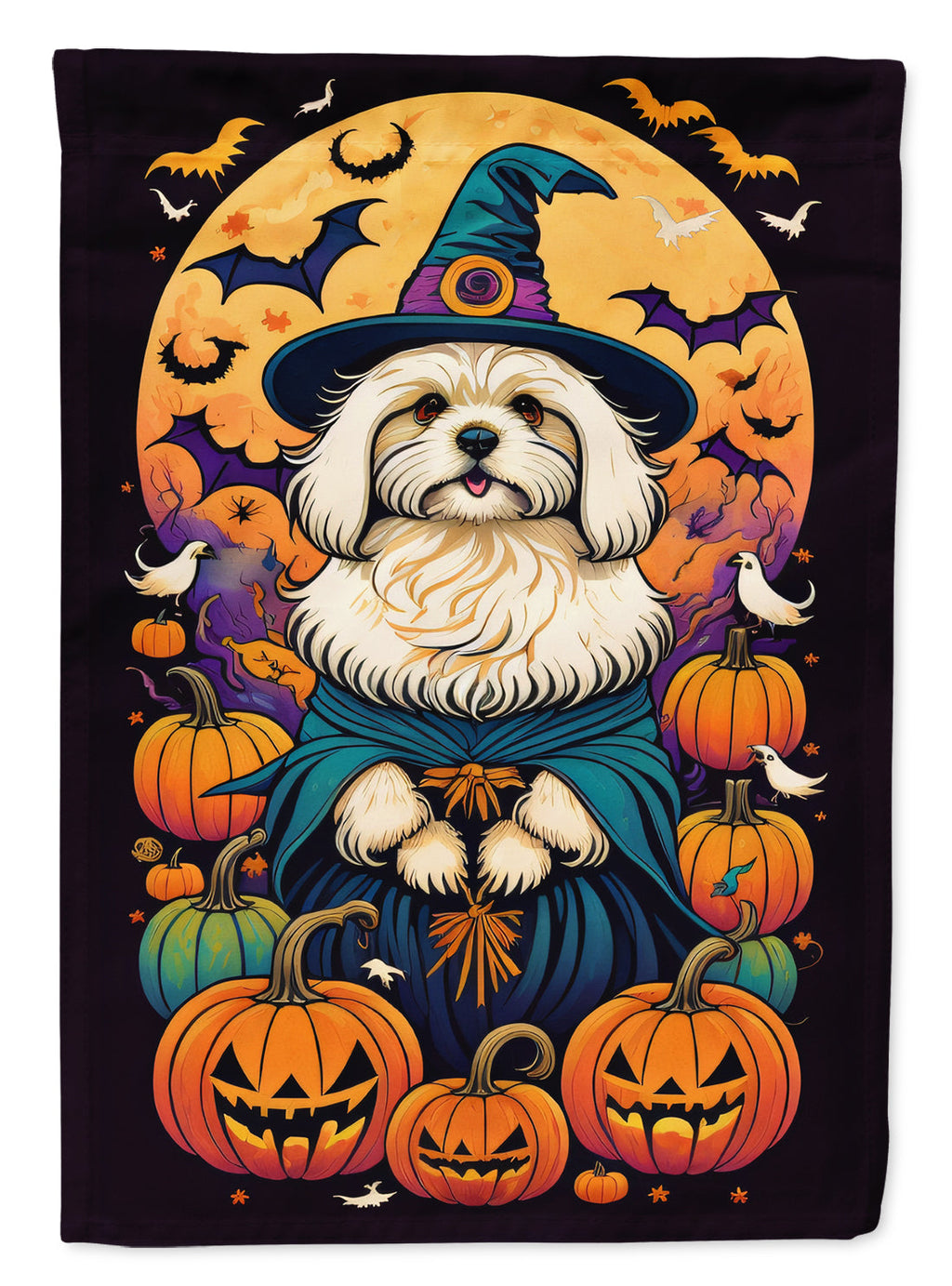 Coton De Tulear Witchy Halloween House Flag 28x40 Porch Sleeve Pole Decorative Outside Yard Banner Artwork Wall Hanging, Polyester