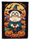 Coton De Tulear Witchy Halloween House Flag 28x40 Porch Sleeve Pole Decorative Outside Yard Banner Artwork Wall Hanging, Polyester