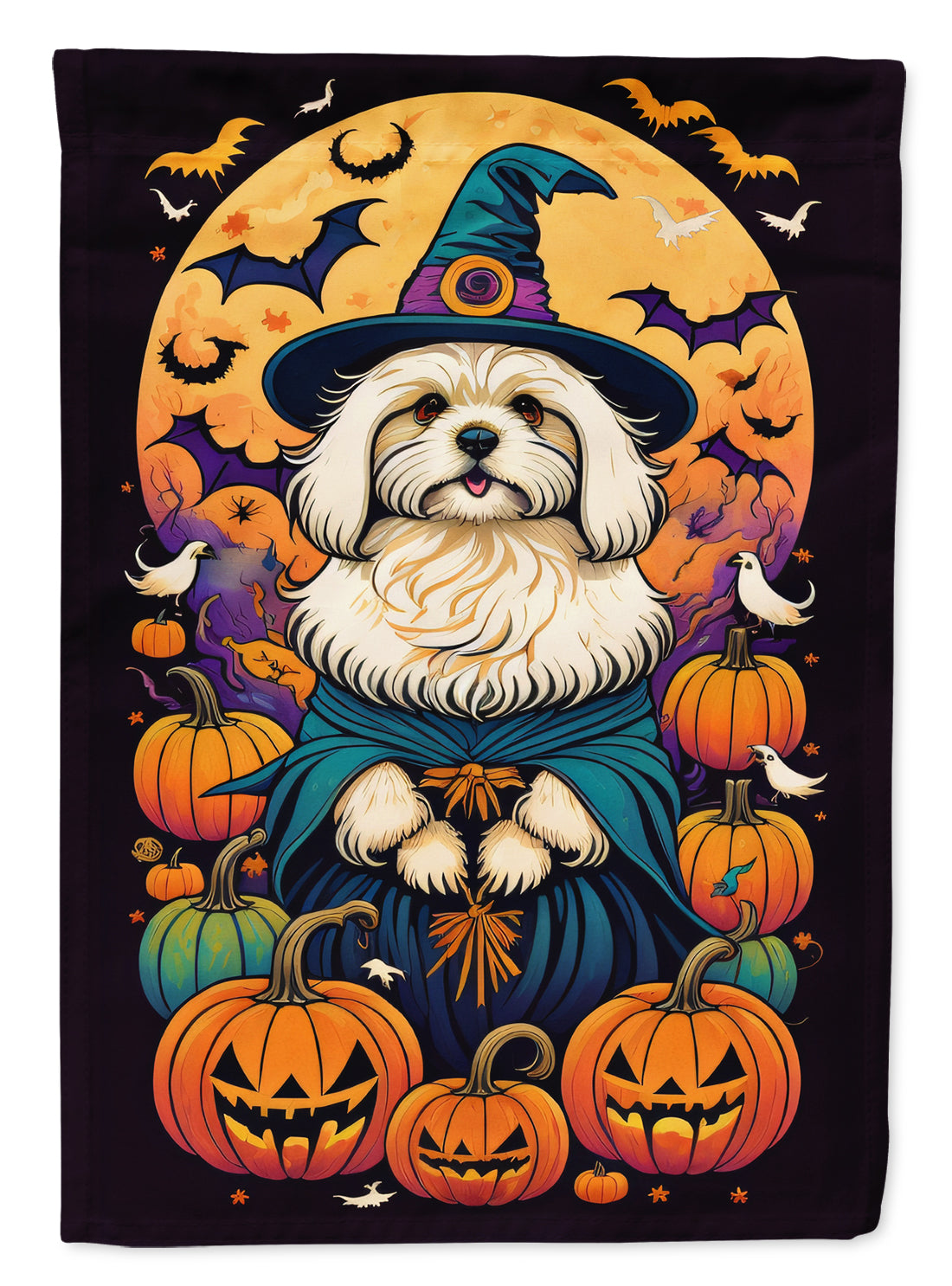 Coton De Tulear Witchy Halloween House Flag 28x40 Porch Sleeve Pole Decorative Outside Yard Banner Artwork Wall Hanging, Polyester