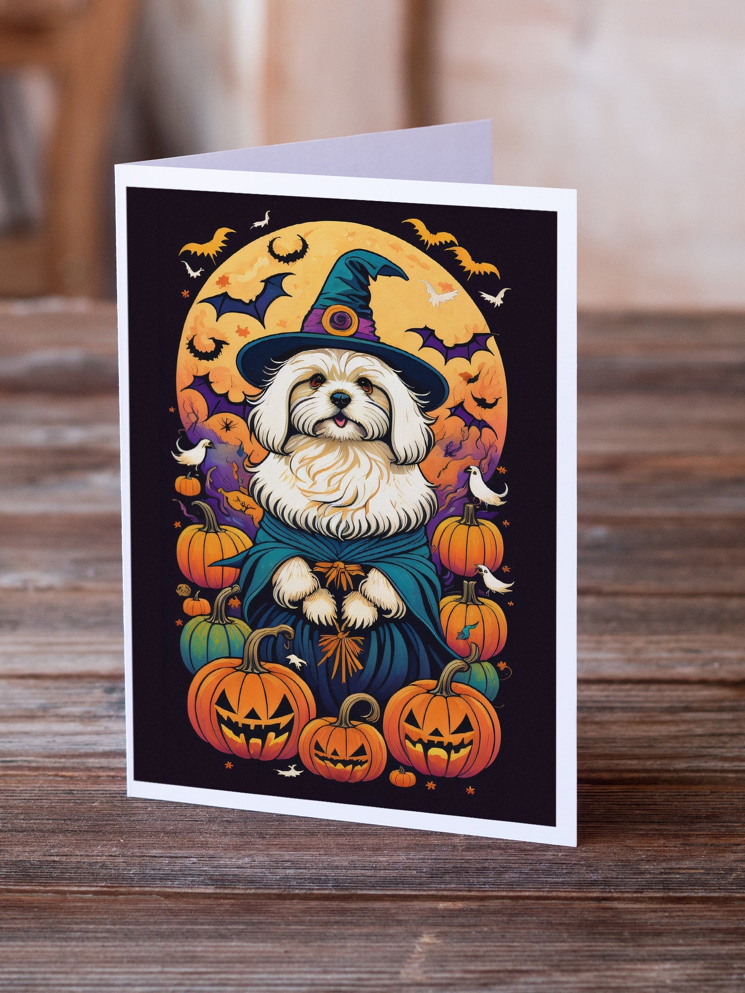 Coton De Tulear Witchy Halloween Greeting Cards Pack of 8 Blank Cards with Envelopes Whimsical A7 Size 5x7