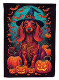 Longhair Dachshund Witchy Halloween House Flag 28x40 Porch Sleeve Pole Decorative Outside Yard Banner Artwork Wall Hanging, Polyester