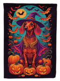 Dachshund Witchy Halloween House Flag 28x40 Porch Sleeve Pole Decorative Outside Yard Banner Artwork Wall Hanging, Polyester