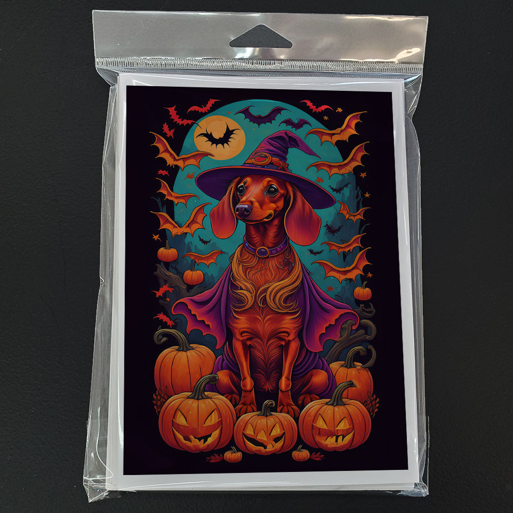 Dachshund Witchy Halloween Greeting Cards Pack of 8 Blank Cards with Envelopes Whimsical A7 Size 5x7