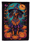Black and Tan Dachshund Witchy Halloween House Flag 28x40 Porch Sleeve Pole Decorative Outside Yard Banner Artwork Wall Hanging, Polyester