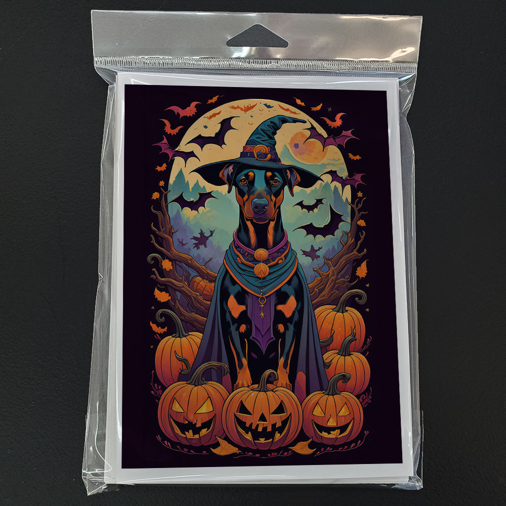Doberman Pinscher Witchy Halloween Greeting Cards Pack of 8 Blank Cards with Envelopes Whimsical A7 Size 5x7